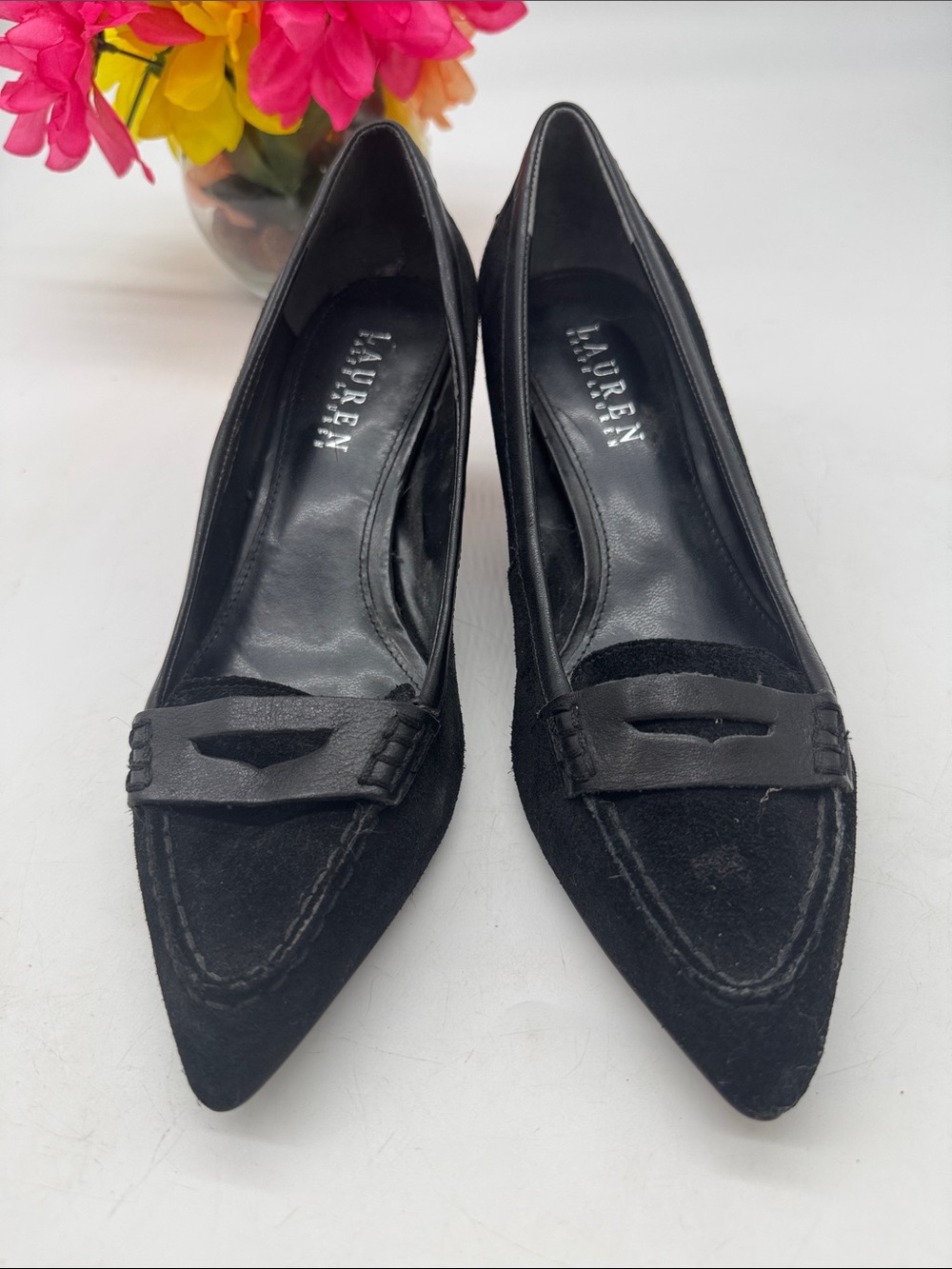 Ralph Lauren Black Pointed-Toe Low Heel Pumps 7.5 BHE10105A - Picture 2 of 8